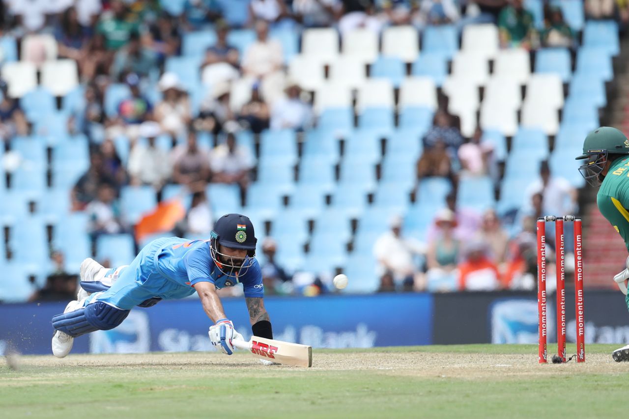 Virat Kohli dives full-length to make his ground in time, South Africa v India, 2nd ODI, Centurion, February 4, 2018 