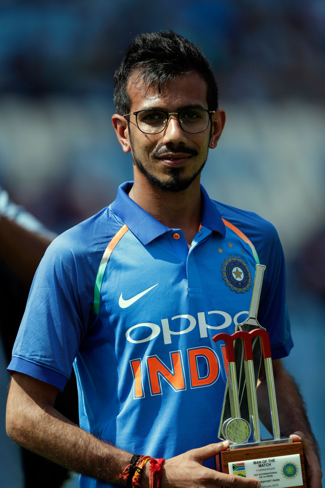 Yuzvendra Chahal was awarded the Player-of-the-Match trophy for his maiden ODI five-for, South Africa v India, 2nd ODI, Centurion, February 4, 2018