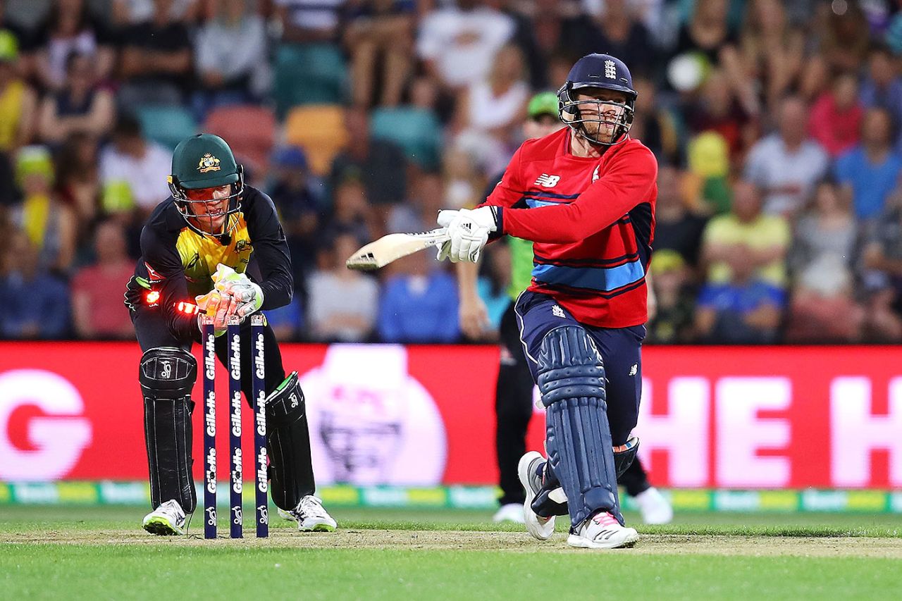 David Willey was stumped after attempting a monstrous slog, Australia v England, 2nd match, T20 Tri-Series, Hobart, February 7, 2018