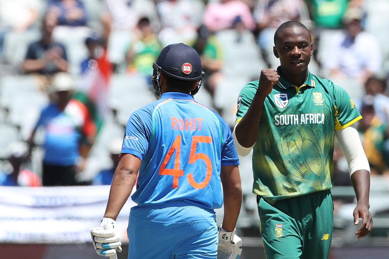 Kagiso Rabada had Rohit Sharma nicking off in the first over, South Africa v India, 3rd ODI, Cape Town, February 7, 2018