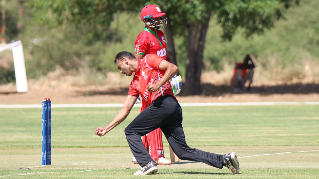 Cecil Pervez goes into fist pump mode after claiming Sultan Ahmed with an lbw appeal, Canada v Oman, ICC World Cricket League Division Two, Windhoek, February 8, 2018