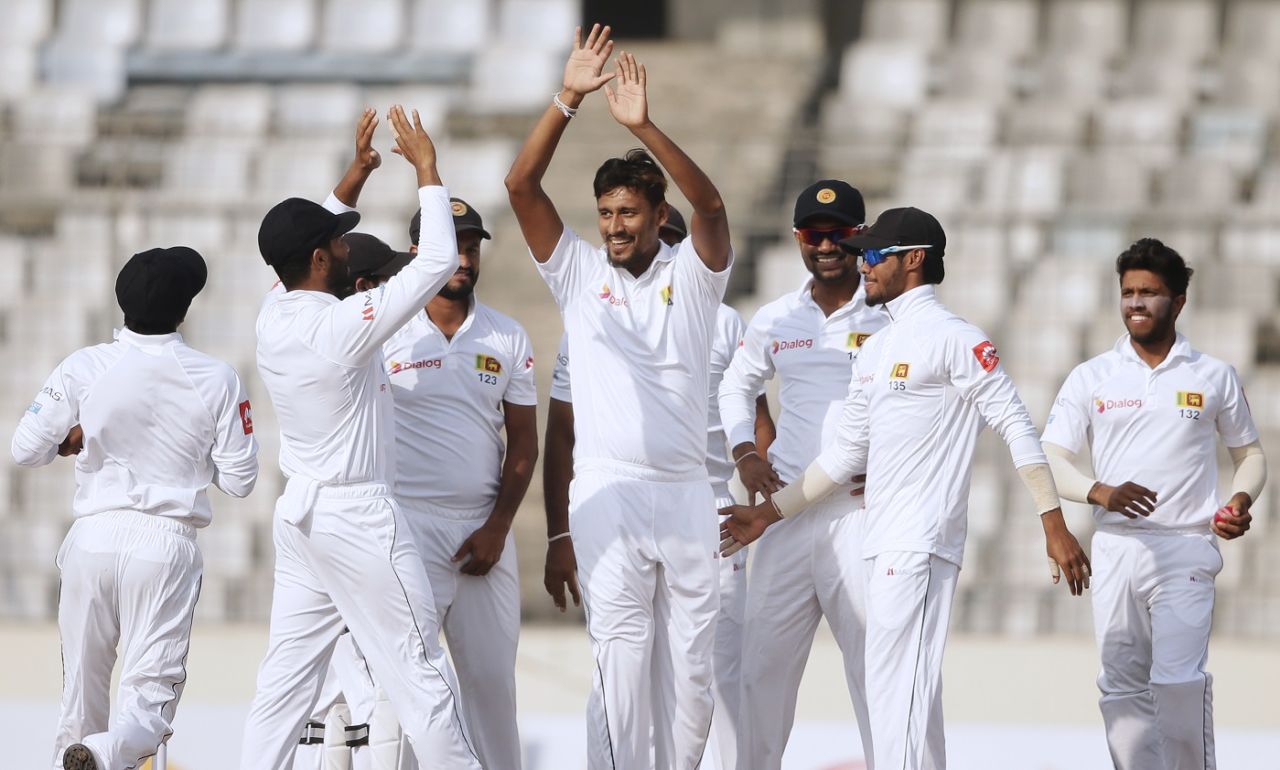 Suranga Lakmal celebrates a wicket, Bangladesh v Sri Lanka, 2nd Test, Mirpur, 1st day, February 8, 2018