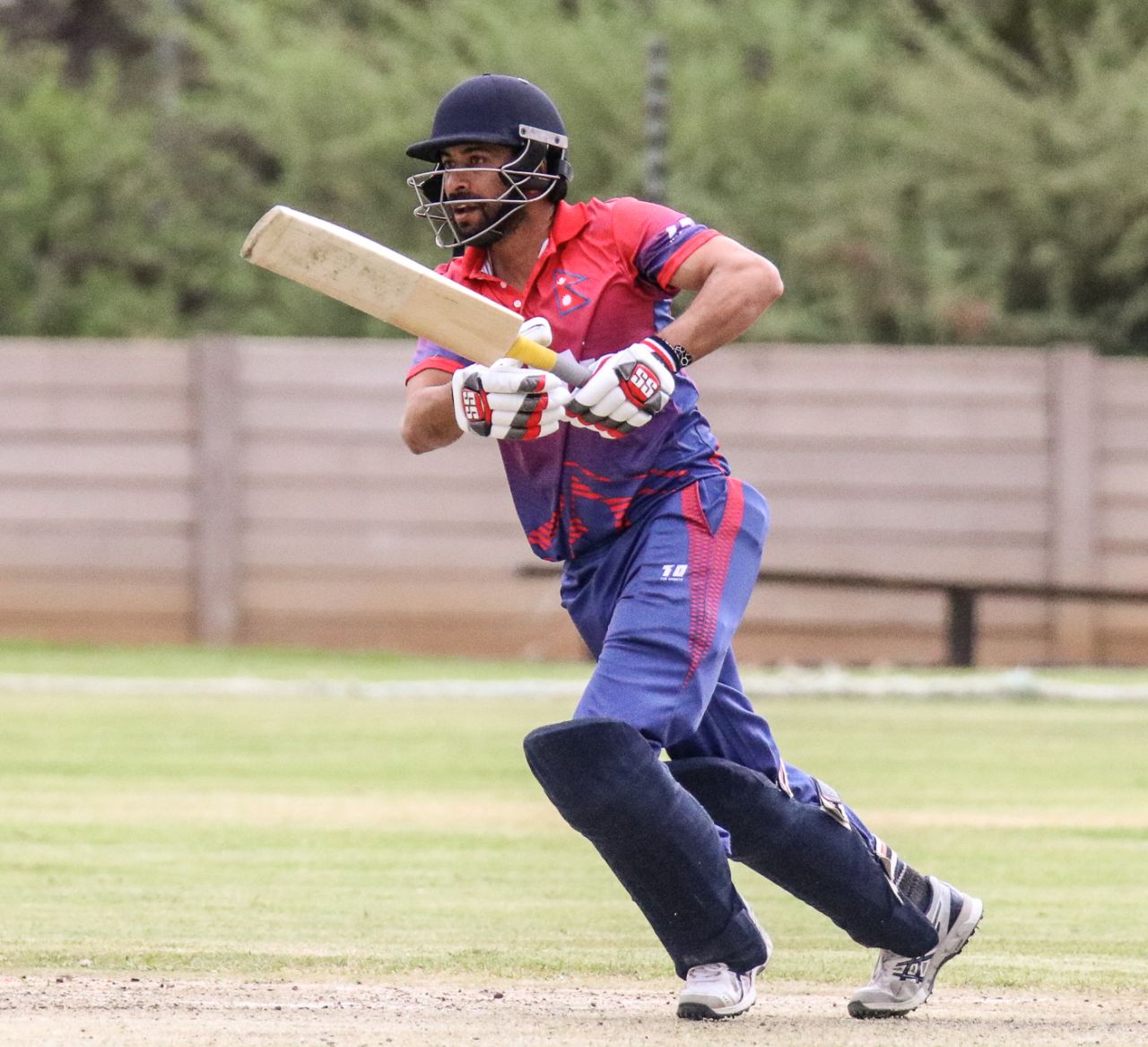 Sharad Vesawkar drives down the ground, Namibia v Nepal, ICC World Cricket League Division Two, Windhoek, February 8, 2018