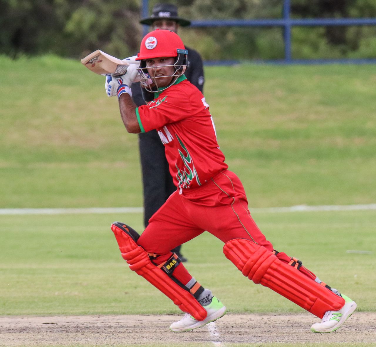 Vaibhav Wategaonkar drives through the off side during his unbeaten knock, Nepal v Oman, ICC World Cricket League Division Two, Windhoek, February 9, 2018