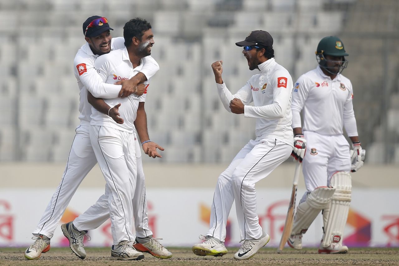 Dilruwan Perera dismissed Tamim Iqbal in the second over, Bangladesh v Sri Lanka, 2nd Test, Mirpur, 3rd day, February 10, 2018