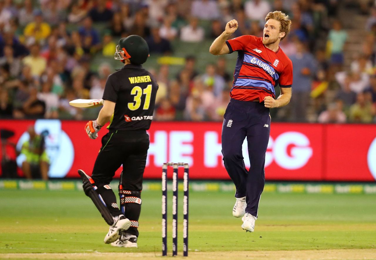 David Willey got David Warner out early once again, Australia v England, Trans-Tasman T20 tri-series, Melbourne, February 10, 2018