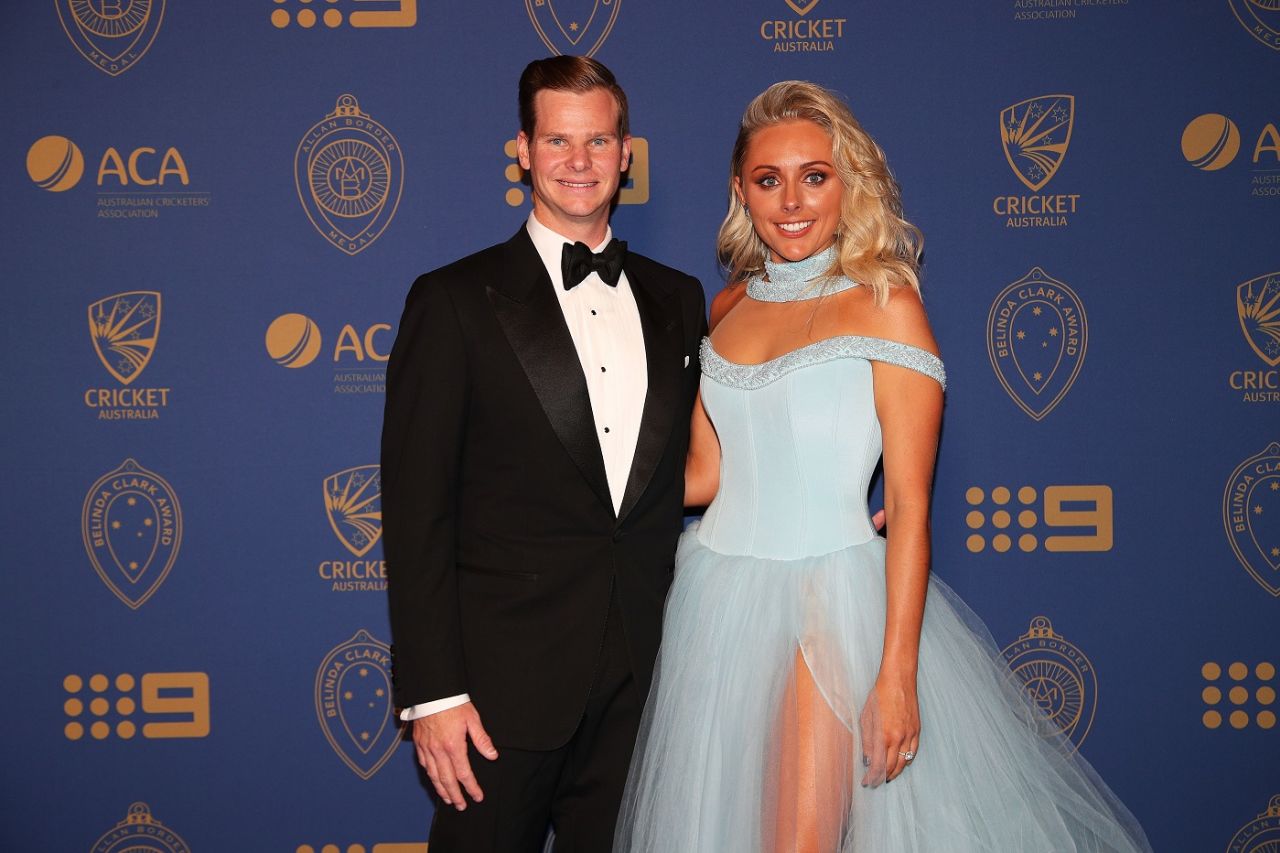 Steven Smith and his partner Danielle Willis at the Allan Border Medal ceremony, Melbourne, February 12, 2018