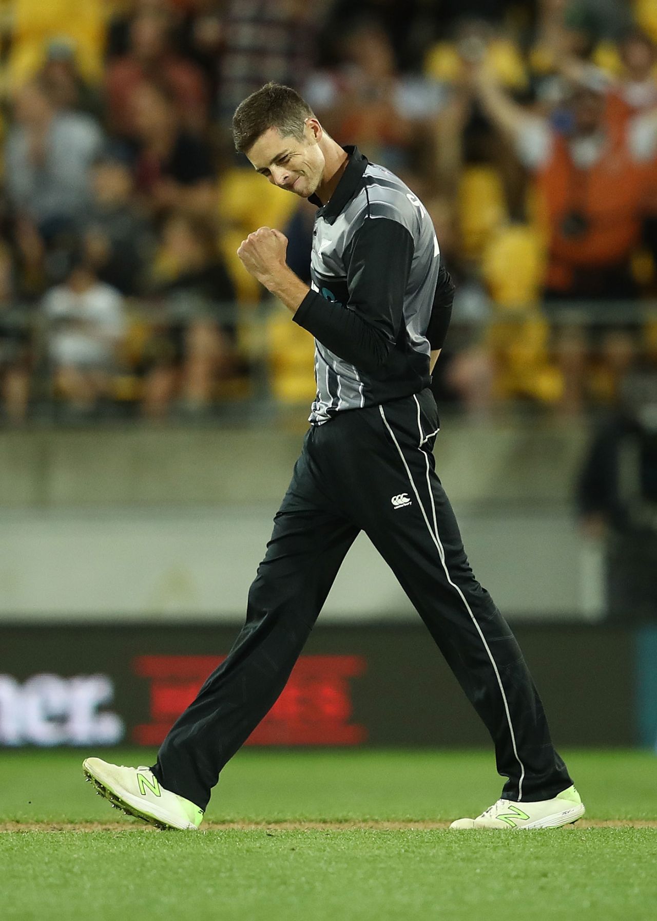 Mitchell Santner claimed 2 for 29 off his four overs, New Zealand v England, Trans-Tasman tri-series, Wellington, February 13, 2018