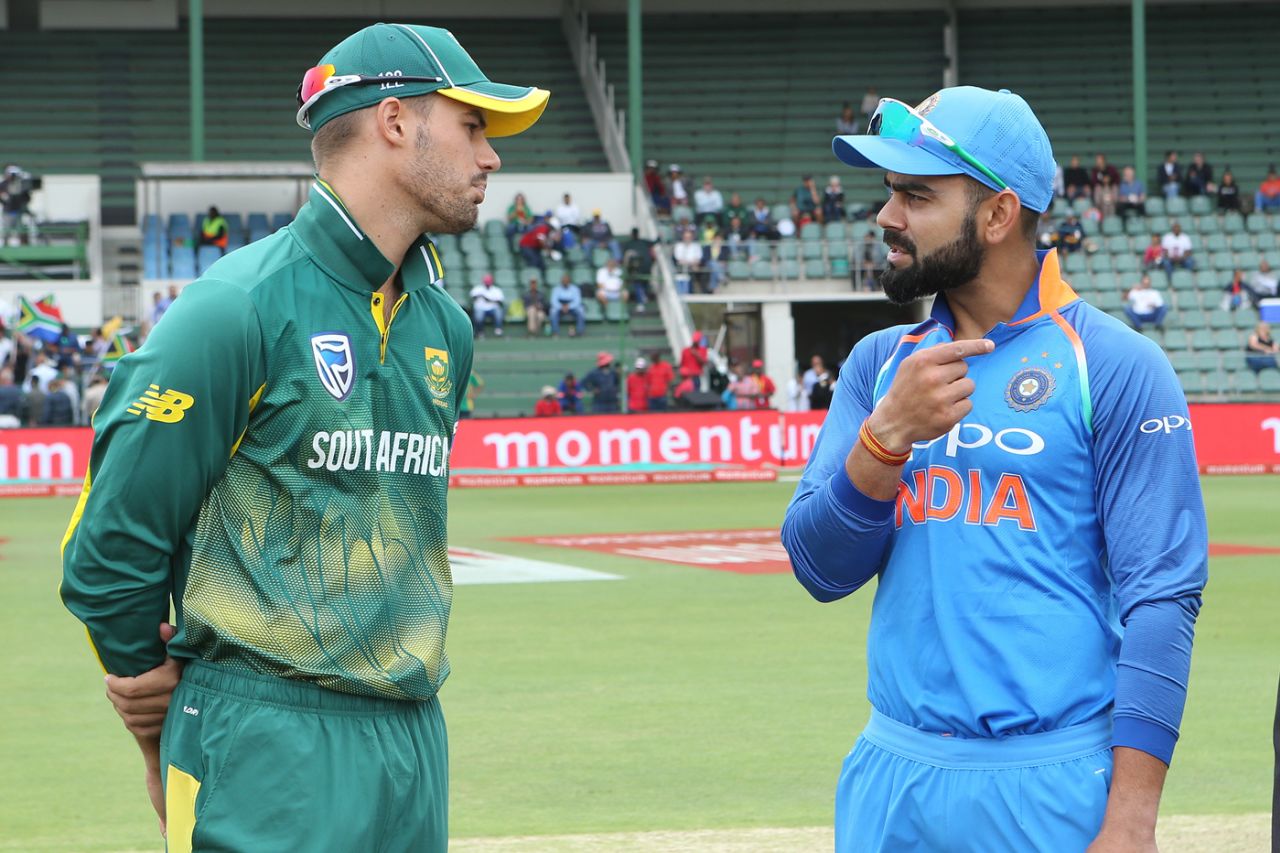 Virat Kohli and Aiden Markram have a chat ahead of toss, South Africa v India, 5th ODI, Port Elizabeth, February 13, 2018