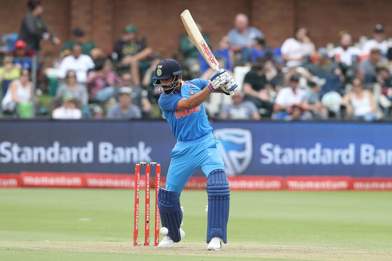 Virat Kohli clobbers one through the off side, South Africa v India, 5th ODI, Port Elizabeth, February 13, 2018