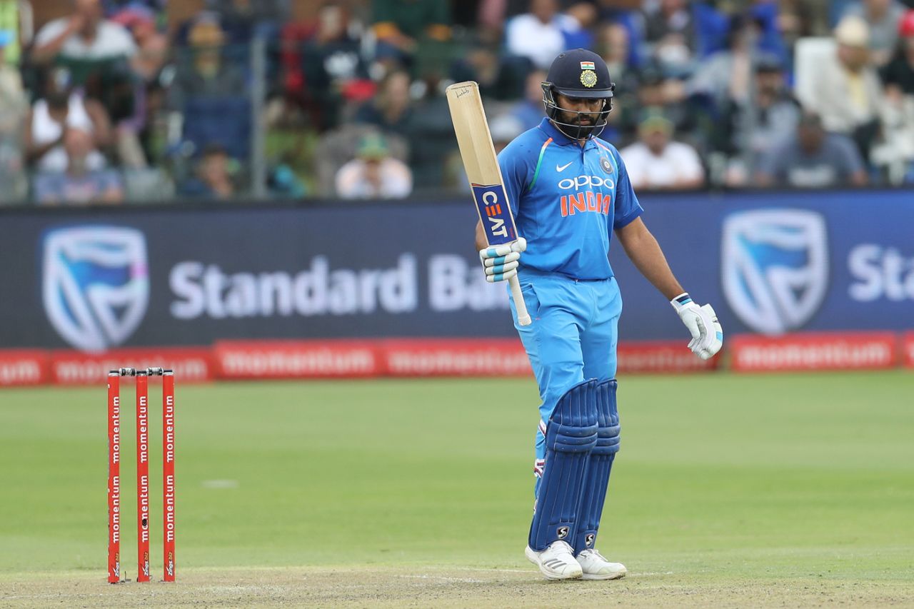 Rohit Sharma raises his bat after getting to his century, South Africa v India, 5th ODI, Port Elizabeth, February 13, 2018