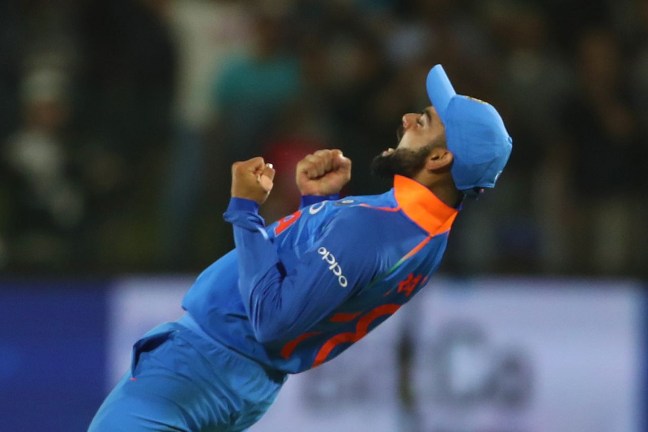 Virat Kohli is jubilant upon sealing the maiden bilateral ODI series win in South Africa, South Africa v India, 5th ODI, Port Elizabeth, February 13, 2018