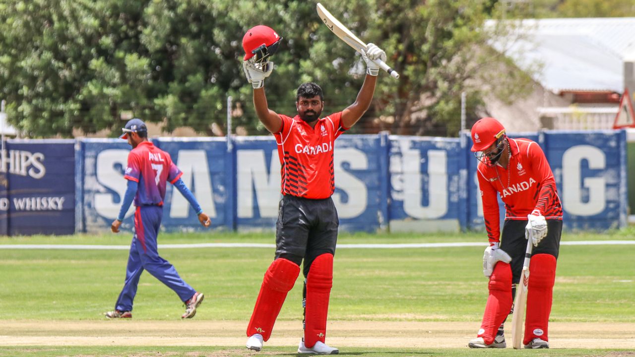 Srimantha Wijeyeratne carried his bat to finish unbeaten on 103 off 152 balls, Canada v Nepal, ICC World Cricket League Division Two, Windhoek, February 14, 2018