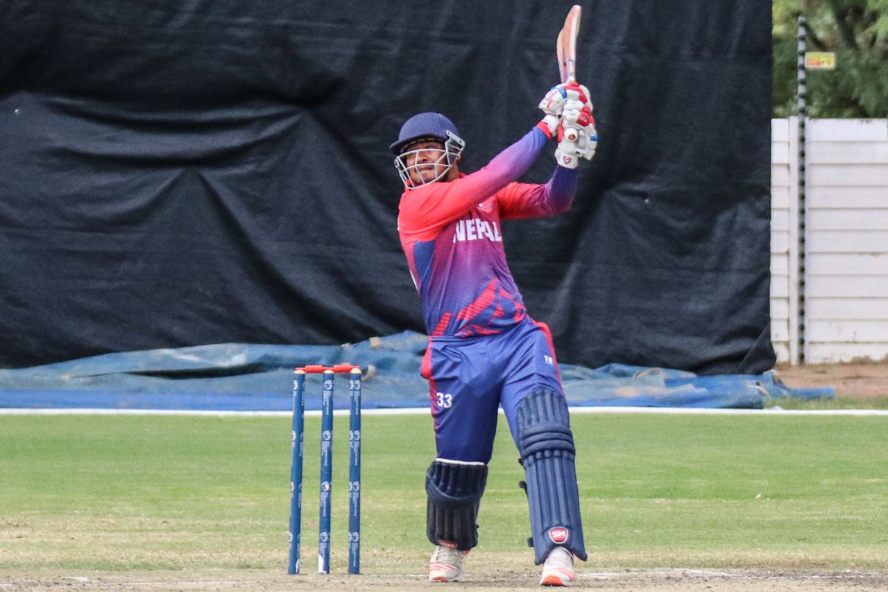 Karan KC's six over extra cover brought the equation to two off one ball, Canada v Nepal, ICC World Cricket League Division Two, Windhoek, February 14, 2018