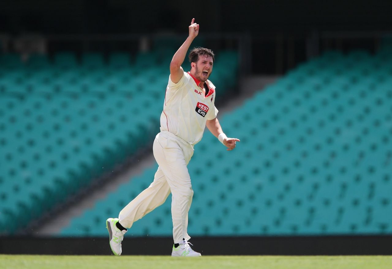 Daniel Worrall celebrates a wicket, New South Wales v South Australia, Sheffield Shield 2017-18, Sydney, February 16, 2018