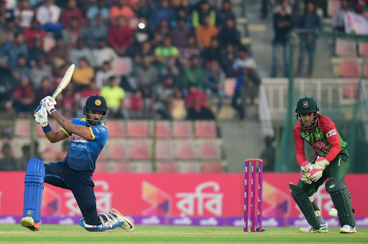 Danushka Gunathilaka drives through the off side, Bangladesh v Sri Lanka, 2nd T20I, Sylhet