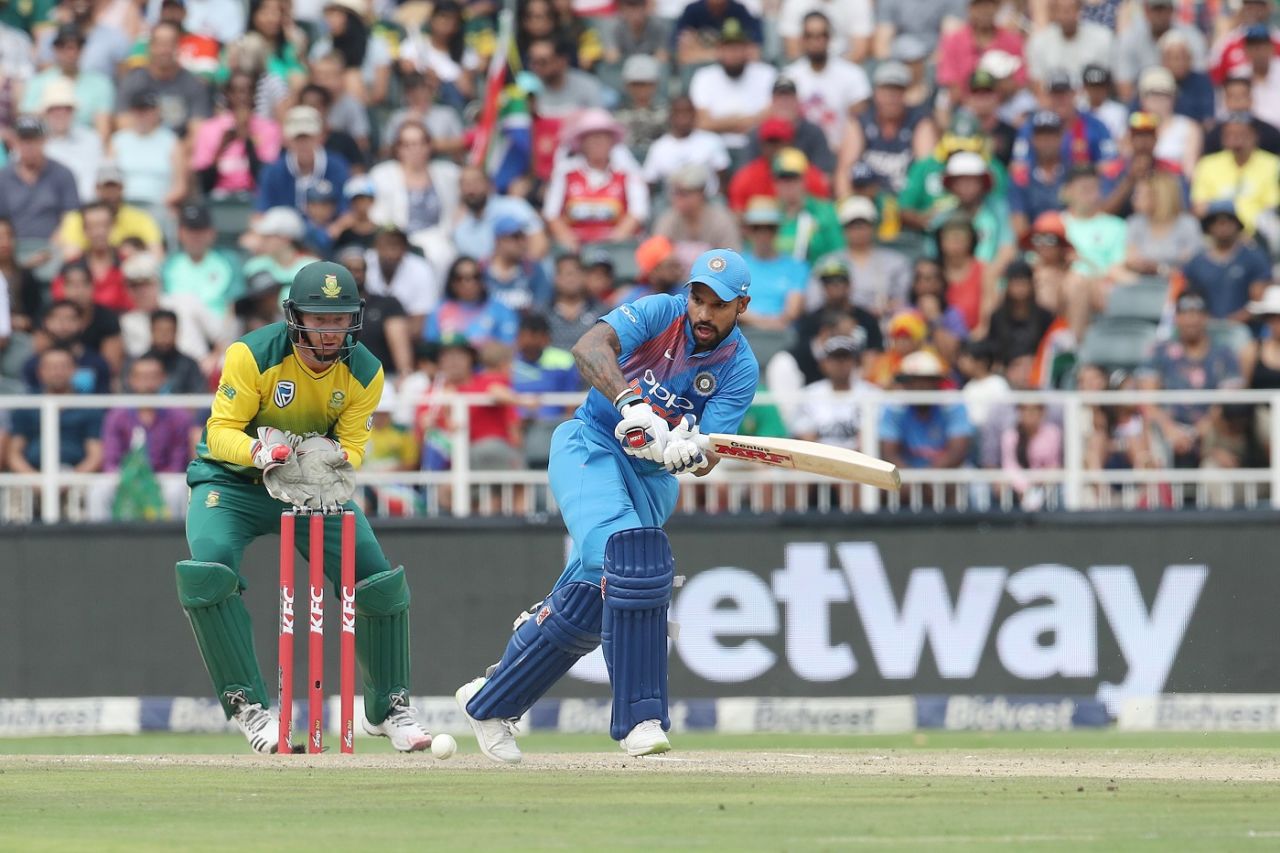 Shikhar Dhawan turns the ball towards the leg side, South Africa v India, 1st T20I, Johannesburg, February 18, 2018