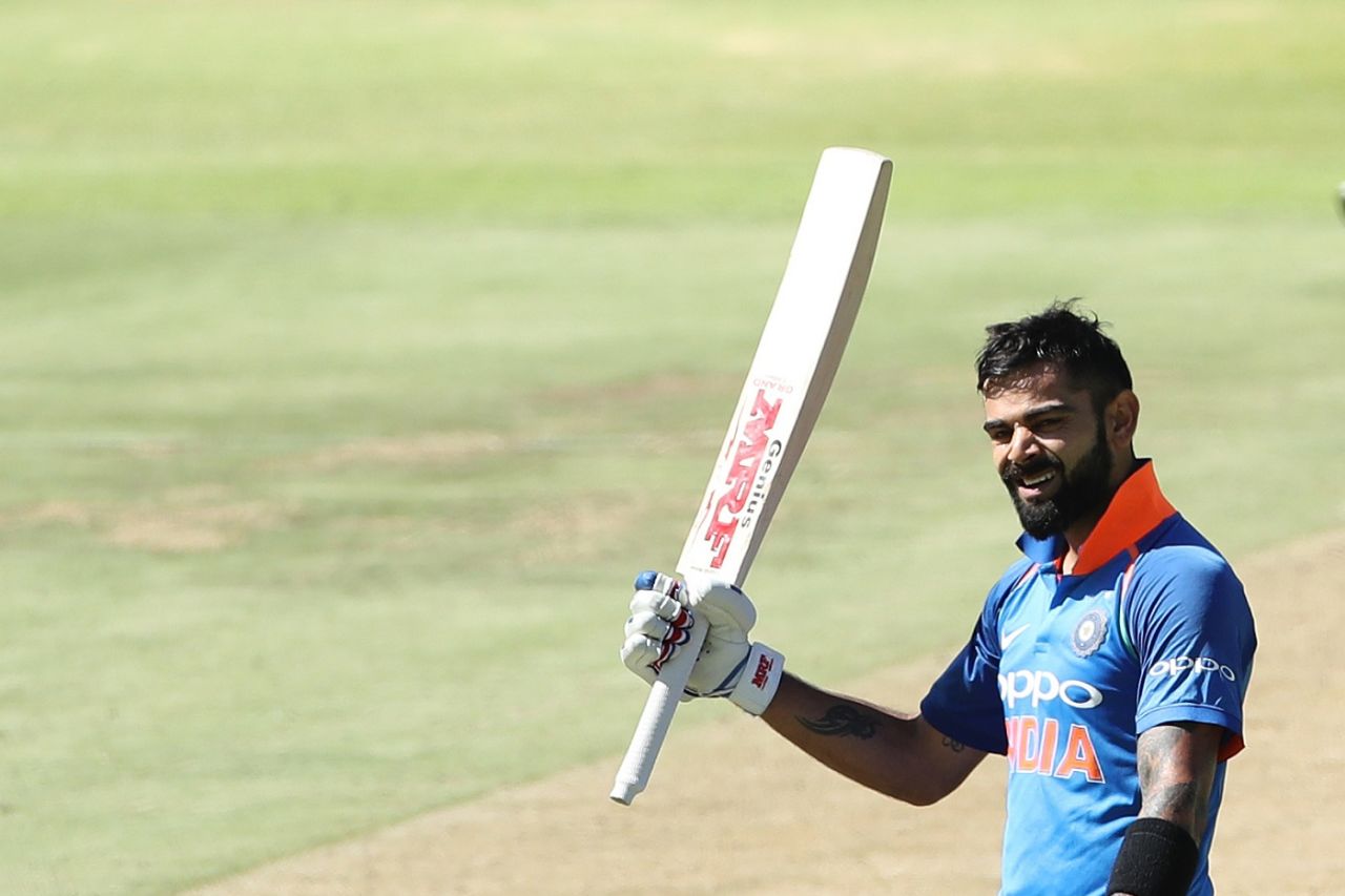 Virat Kohli celebrates his 150, South Africa v India, 3rd ODI, Cape Town, February 7, 2018