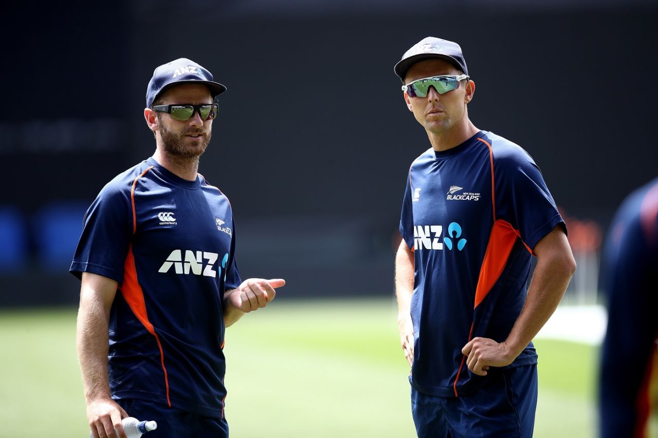 Kane Williamson and Trent Boult at a practice session, Auckland, February 20, 2018