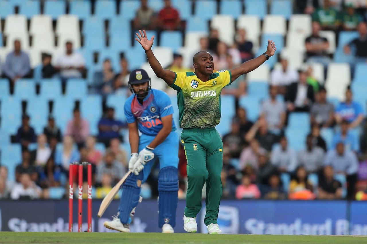 Junior Dala appeals for Rohit Sharma's wicket, South Africa v India, 2nd T20I, Centurion, February 21, 2018
