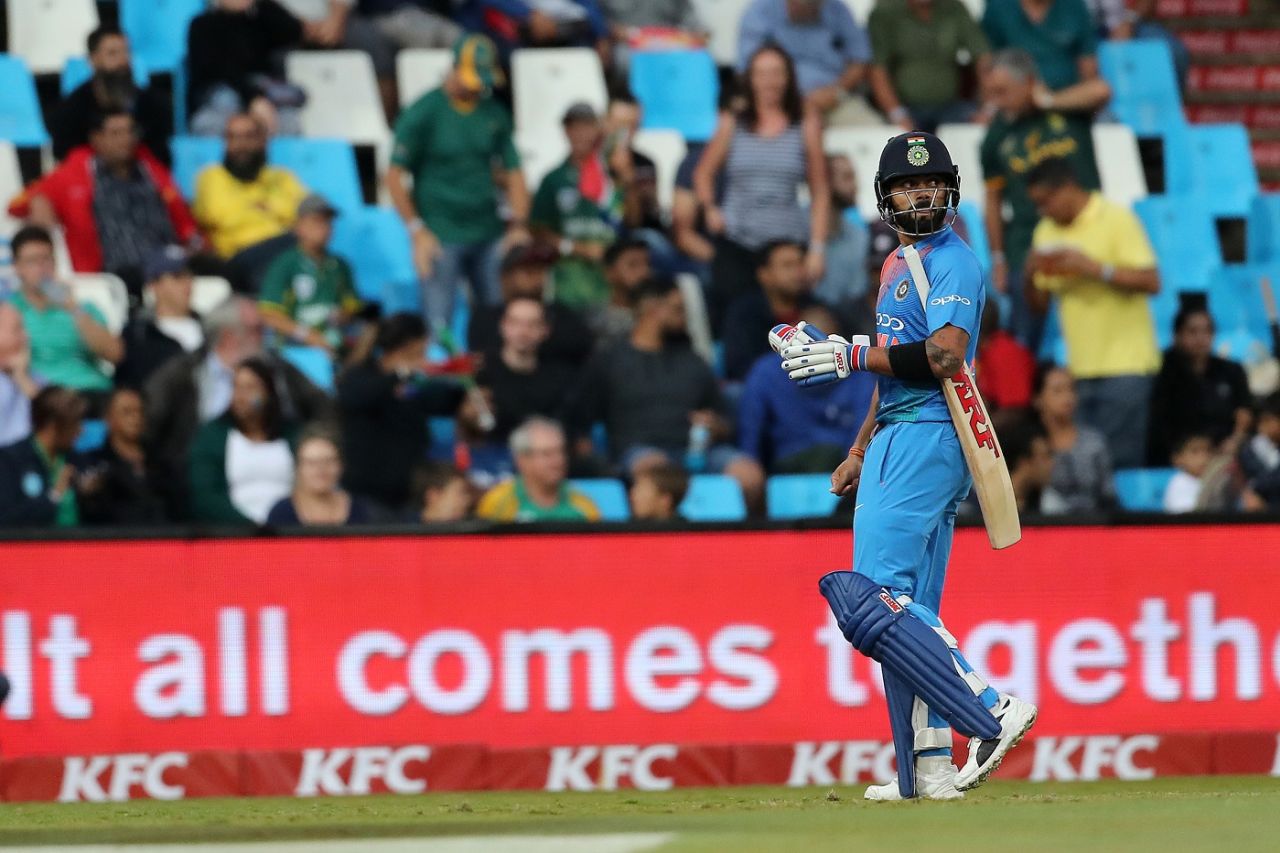 Virat Kohli had a rare failure with the bat, South Africa v India, 2nd T20I, Centurion, February 21, 2018