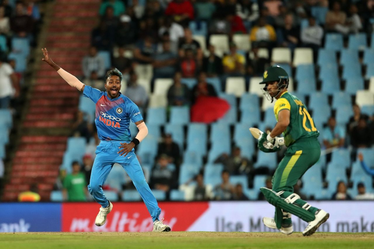 Hardik Pandya appeals, South Africa v India, 2nd T20I, Centurion, February 21, 2018