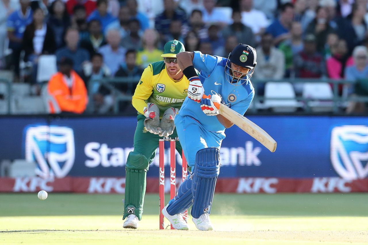 Suresh Raina steers one onto the leg side, South Africa v India, 3rd T20I, Cape Town, February 24, 2018