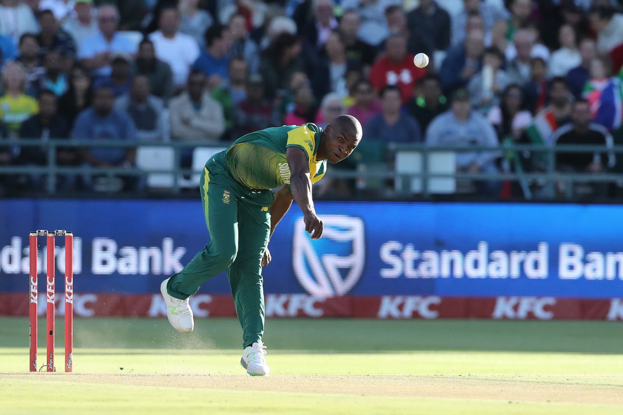 Junior Dala in his follow through, South Africa v India, 3rd T20I, Cape Town, February 24, 2018