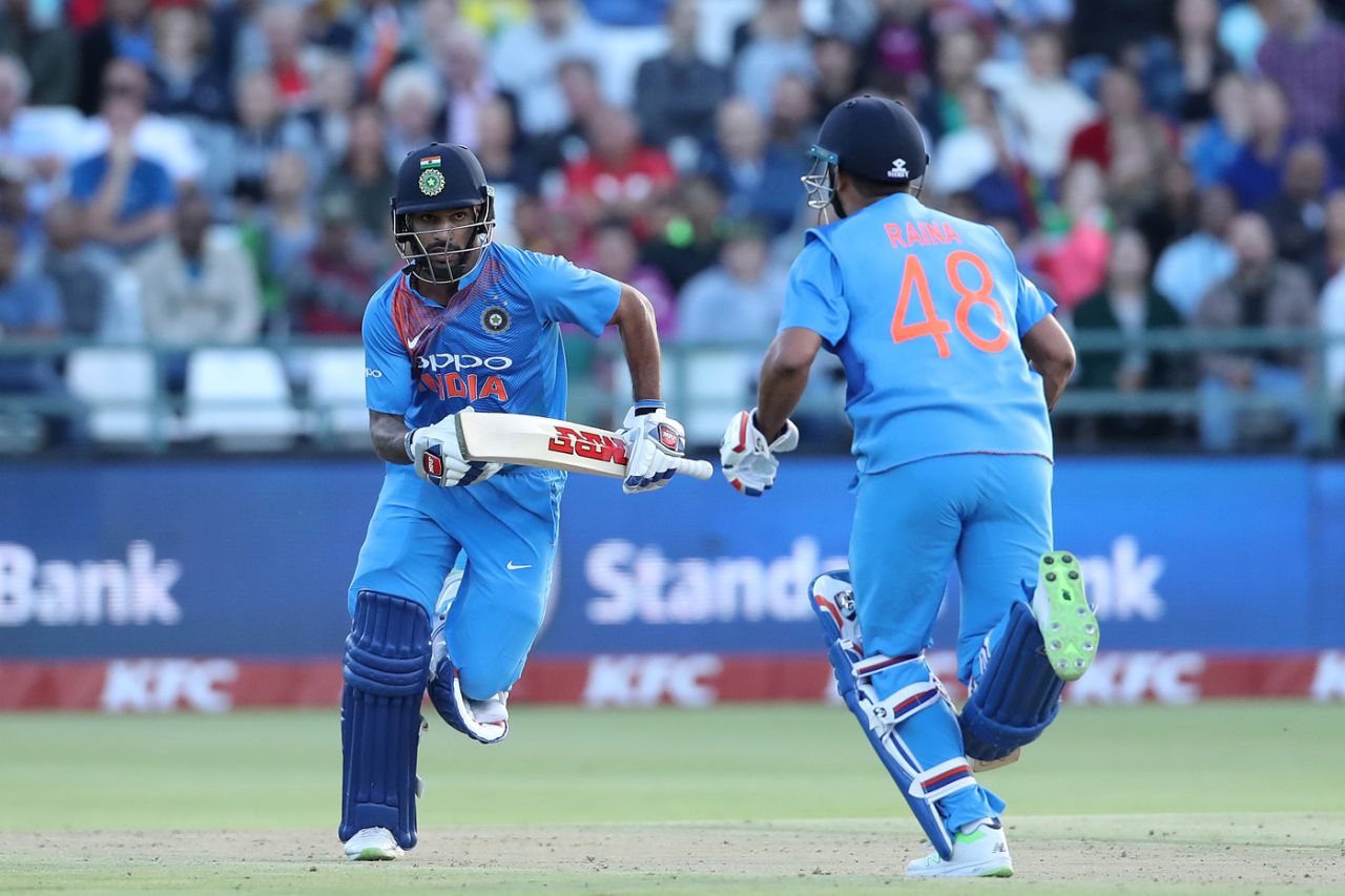 Shikhar Dhawan and Suresh Raina put on a fifty stand, South Africa v India, 3rd T20I, Cape Town, February 24, 2018