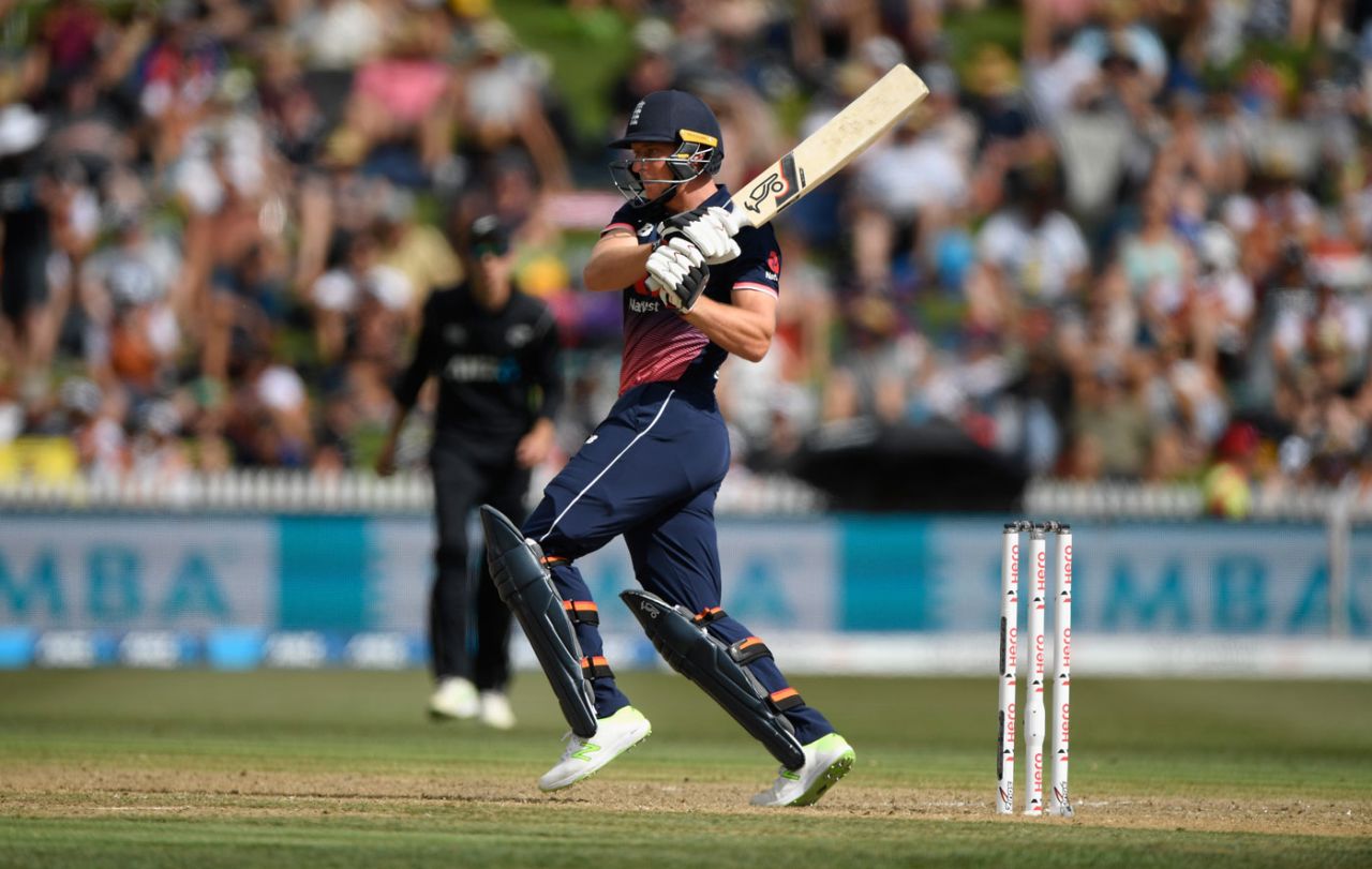 Jos Buttler plays a pull, New Zealand v England, 1st ODI, Hamilton, 25 February, 2018
