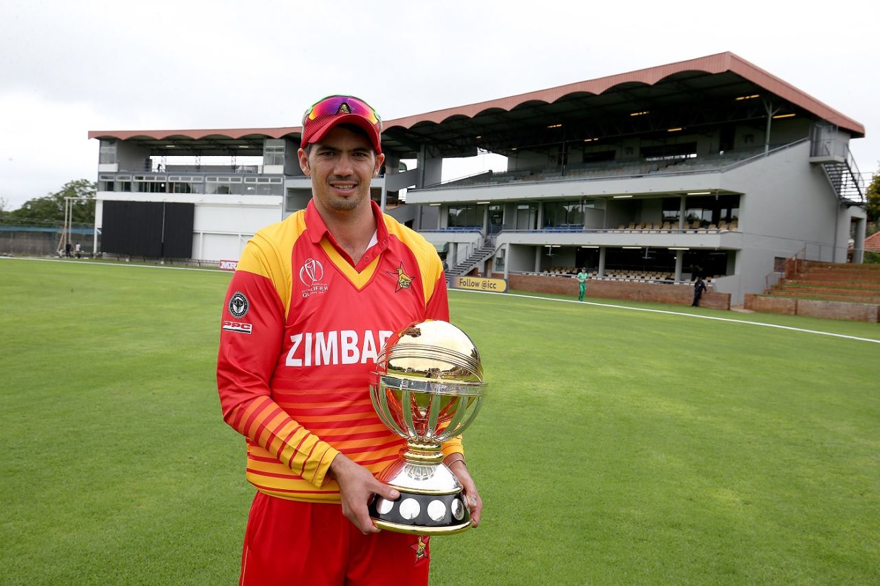 Graeme Cremer poses with the World Cup qualifier trophy, Bulawayo
