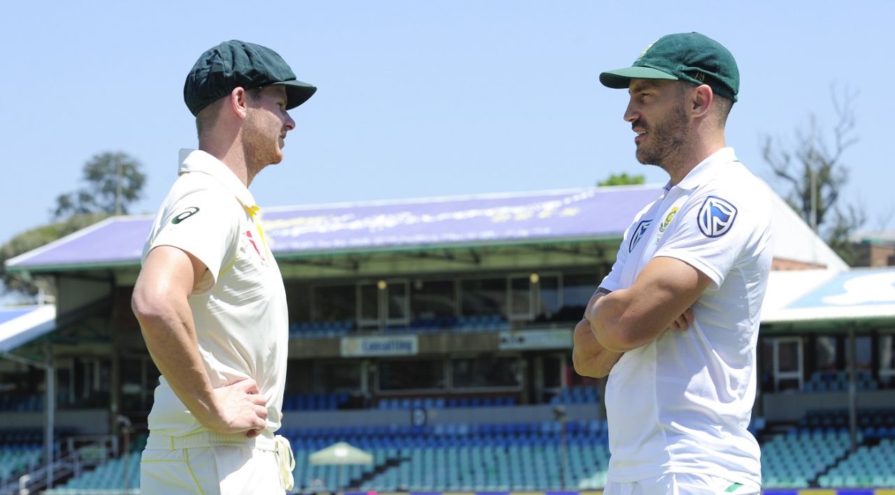 Steven Smith and Faf du Plessis share a moment before the trophy presentation, Durban, February 28, 2018