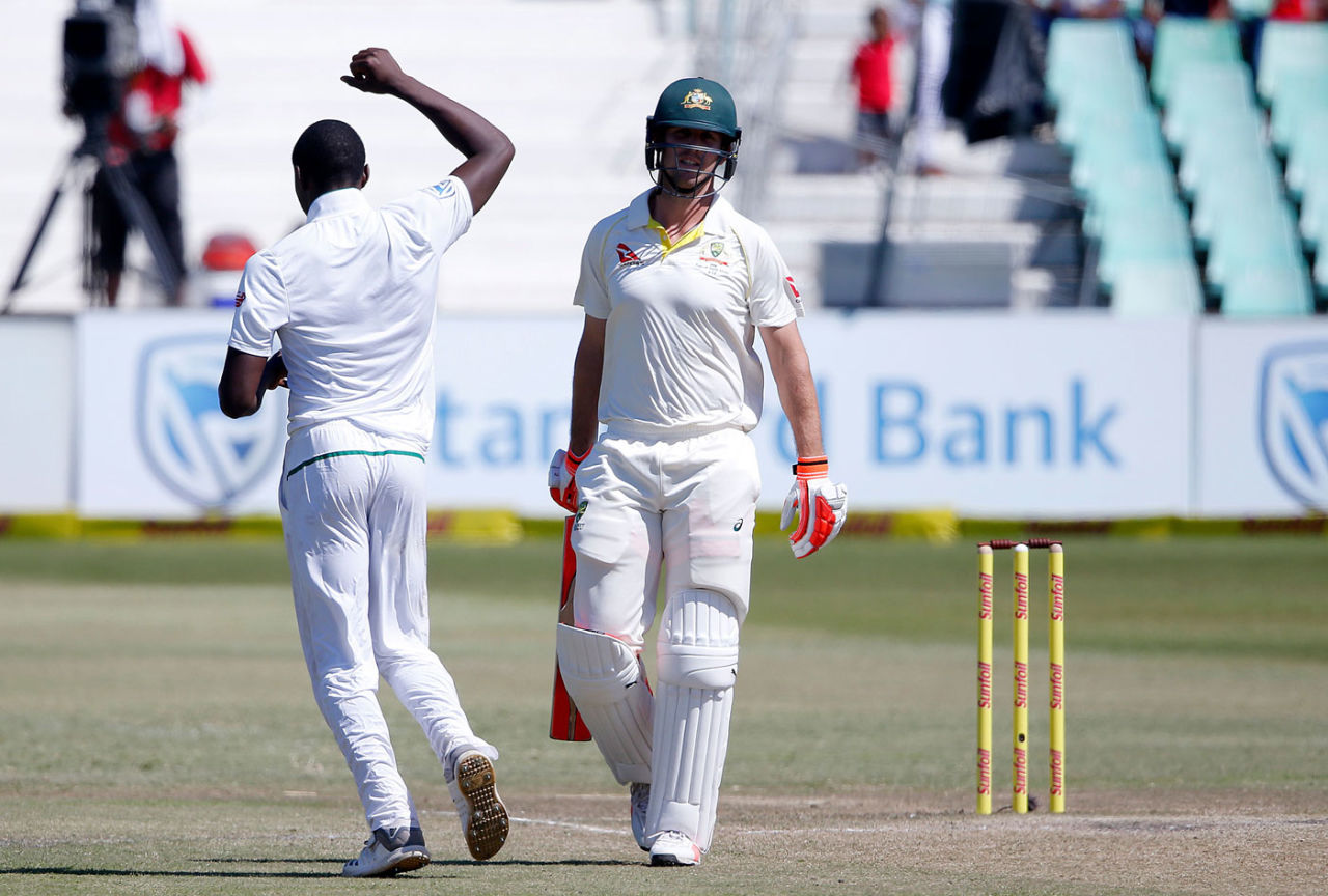 Kagiso Rabada had Mitchell Marsh caught at slip, South Africa v Australia, 1st Test, Durban, 3rd day, March 3, 2018