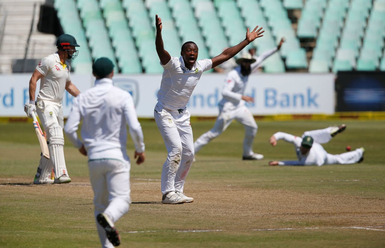 Kagiso Rabada appeals, AB de Villiers dives, Shaun Marsh hopes, South Africa v Australia, 1st Test, Durban, 3rd day, March 3, 2018