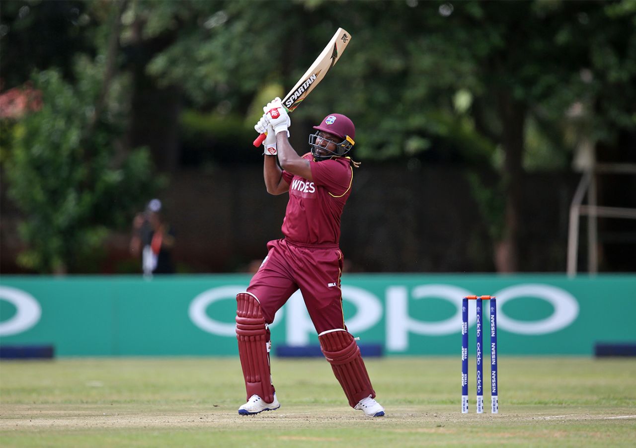 Chris Gayle powers one down the ground, UAE v West Indies, World Cup Qualifiers, Harare, March 6, 2018