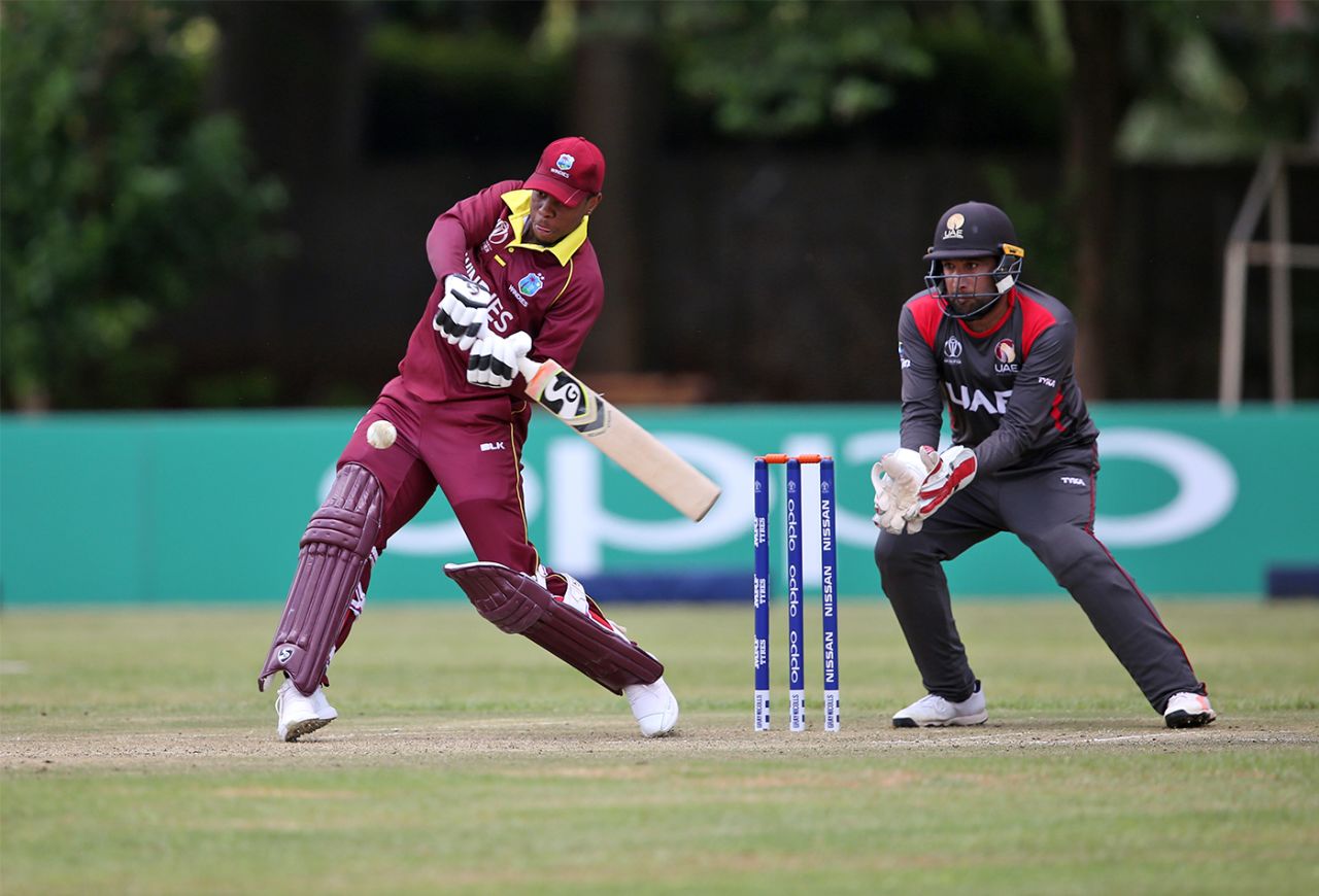 Shimron Hetmyer sets himself to power one away, UAE v West Indies, World Cup Qualifiers, Harare, March 6, 2018