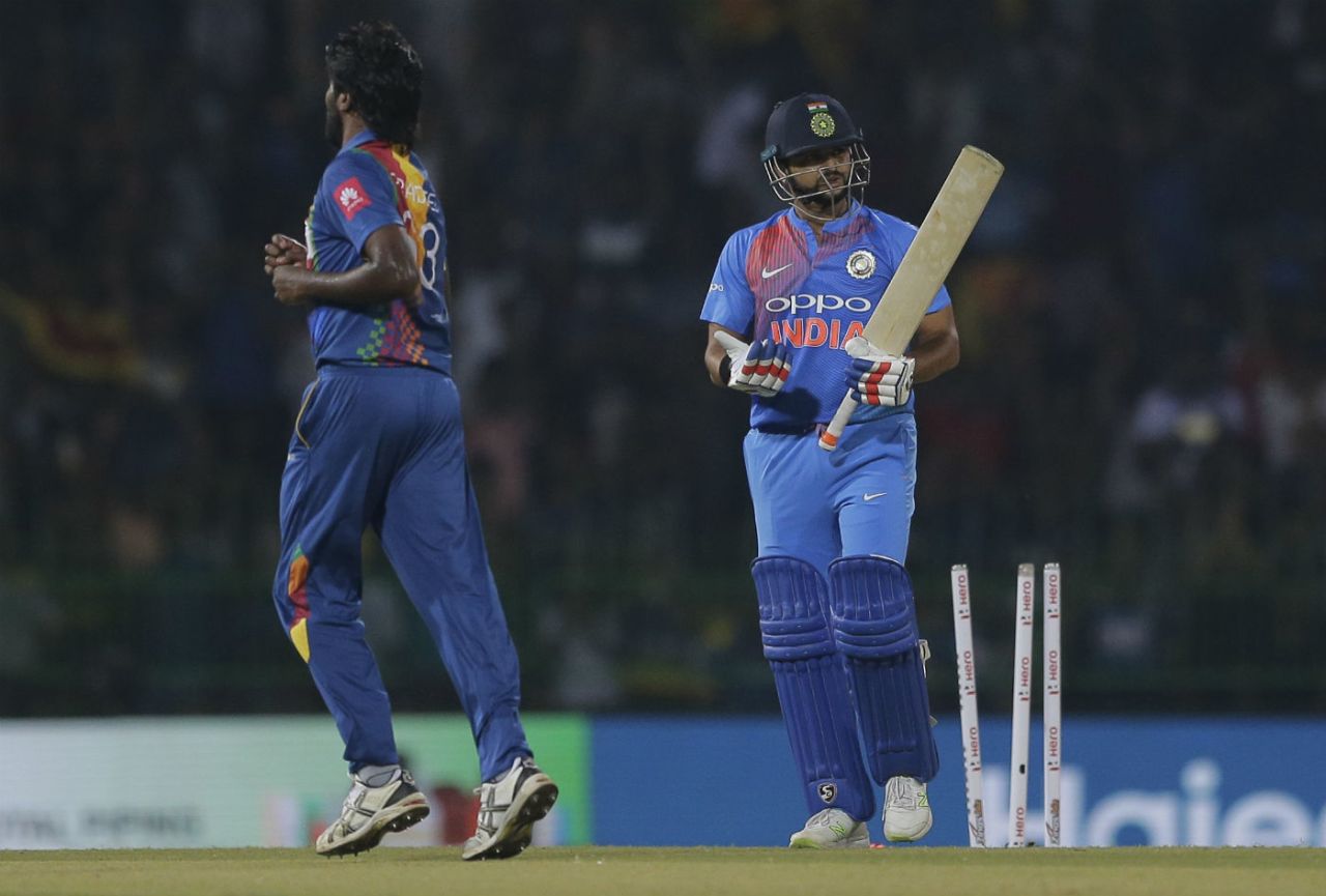 Suresh Raina was bowled trying to back away and steer a full toss, Sri Lanka v India, Nidahas Trophy, Colombo, March 6, 2018