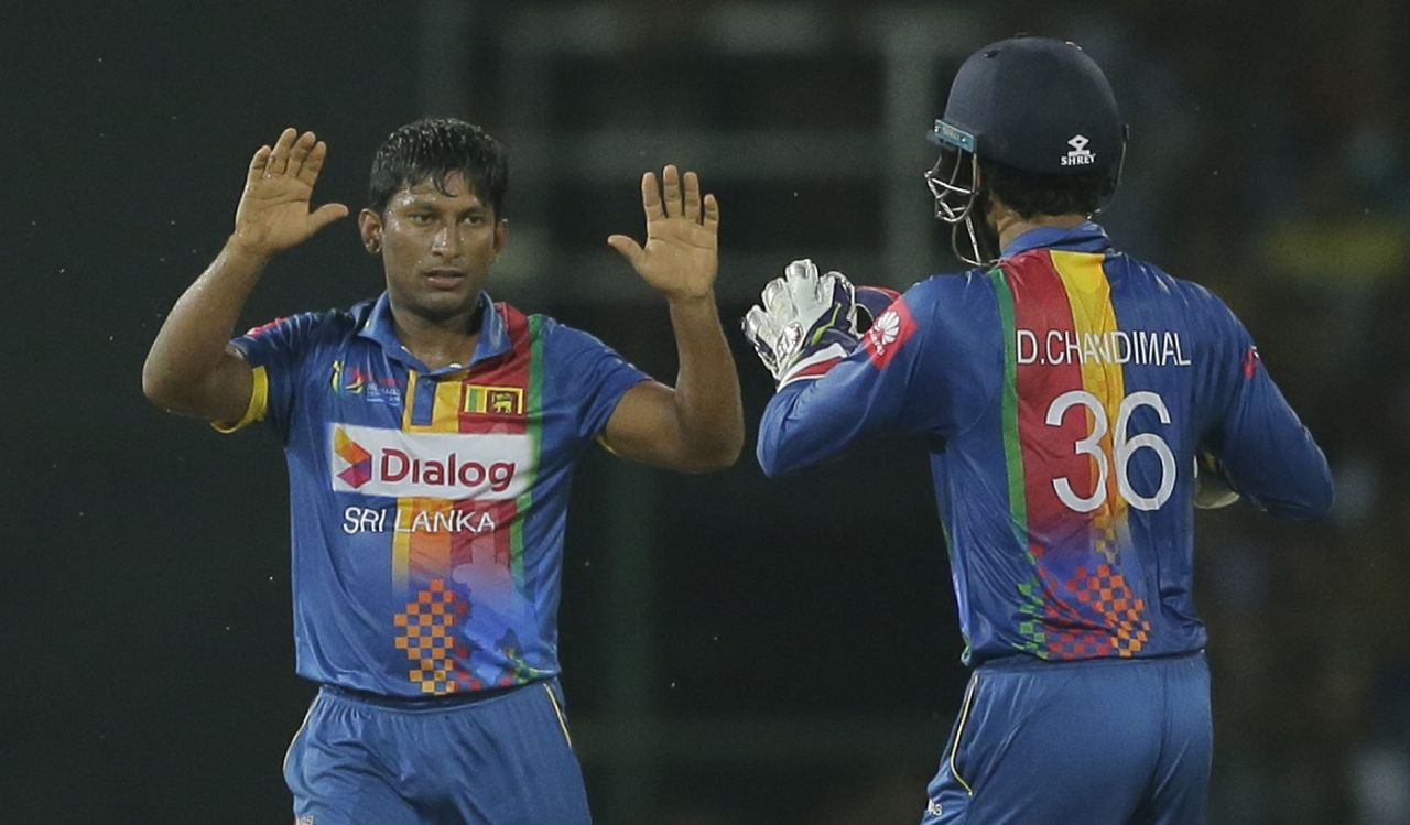 Jeevan Mendis celebrates a wicket, Sri Lanka v India, Nidahas Trophy, Colombo, March 6, 2018