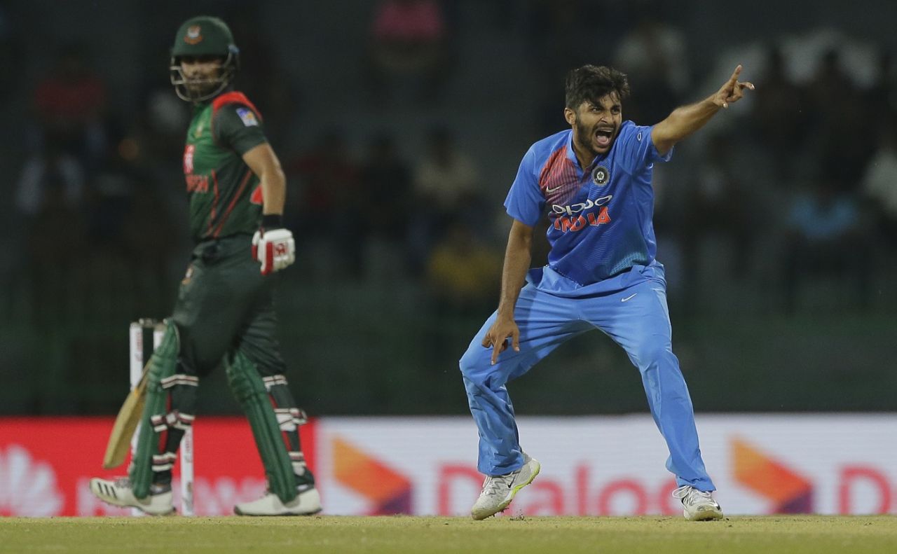 Shardul Thakur belts out an appeal, Bangladesh v India, Nidahas Twenty20 Tri-Series, Colombo, March 8, 2018