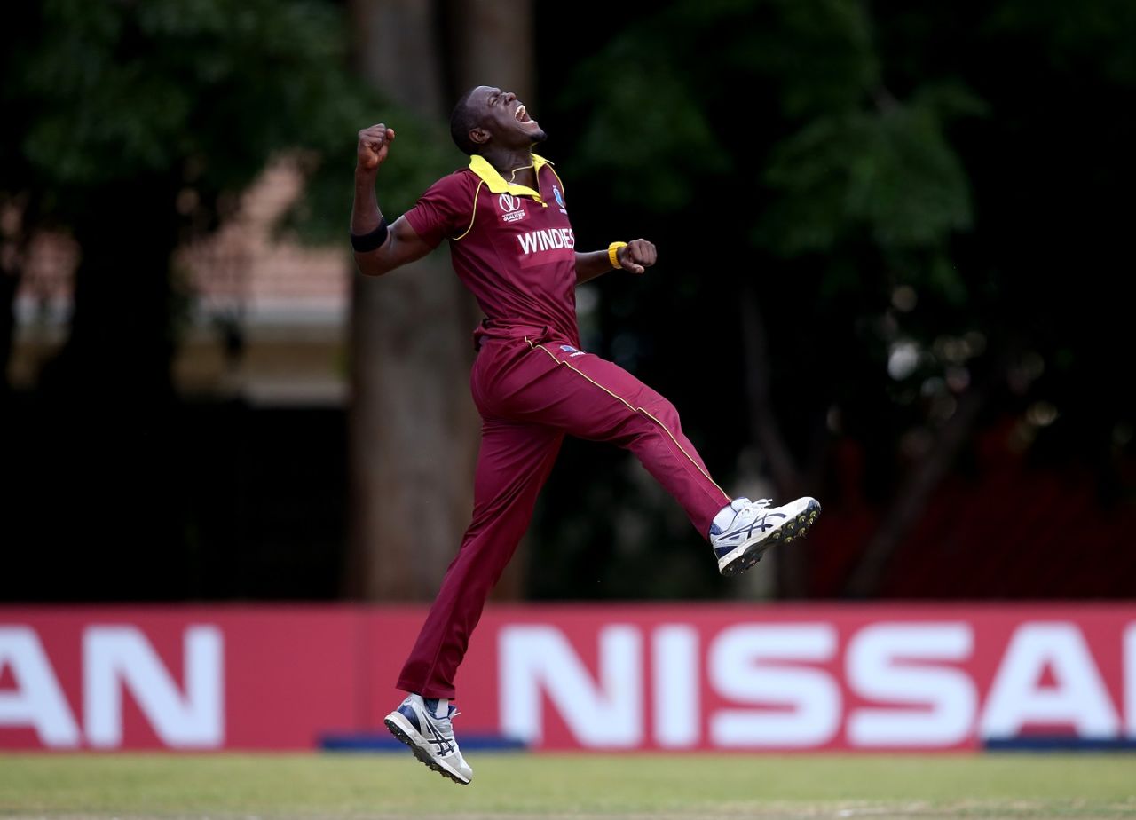 Carlos Brathwaite is beside himself with joy, Papua New Guinea v West Indies, World Cup Qualifier, Harare, March 8, 2018