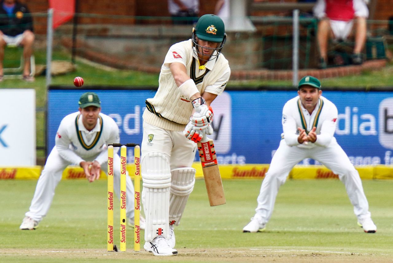 David Warner is beaten on the outside edge, South Africa v Australia, 2nd Test, 1st day, Port Elizabeth, March 9, 2018