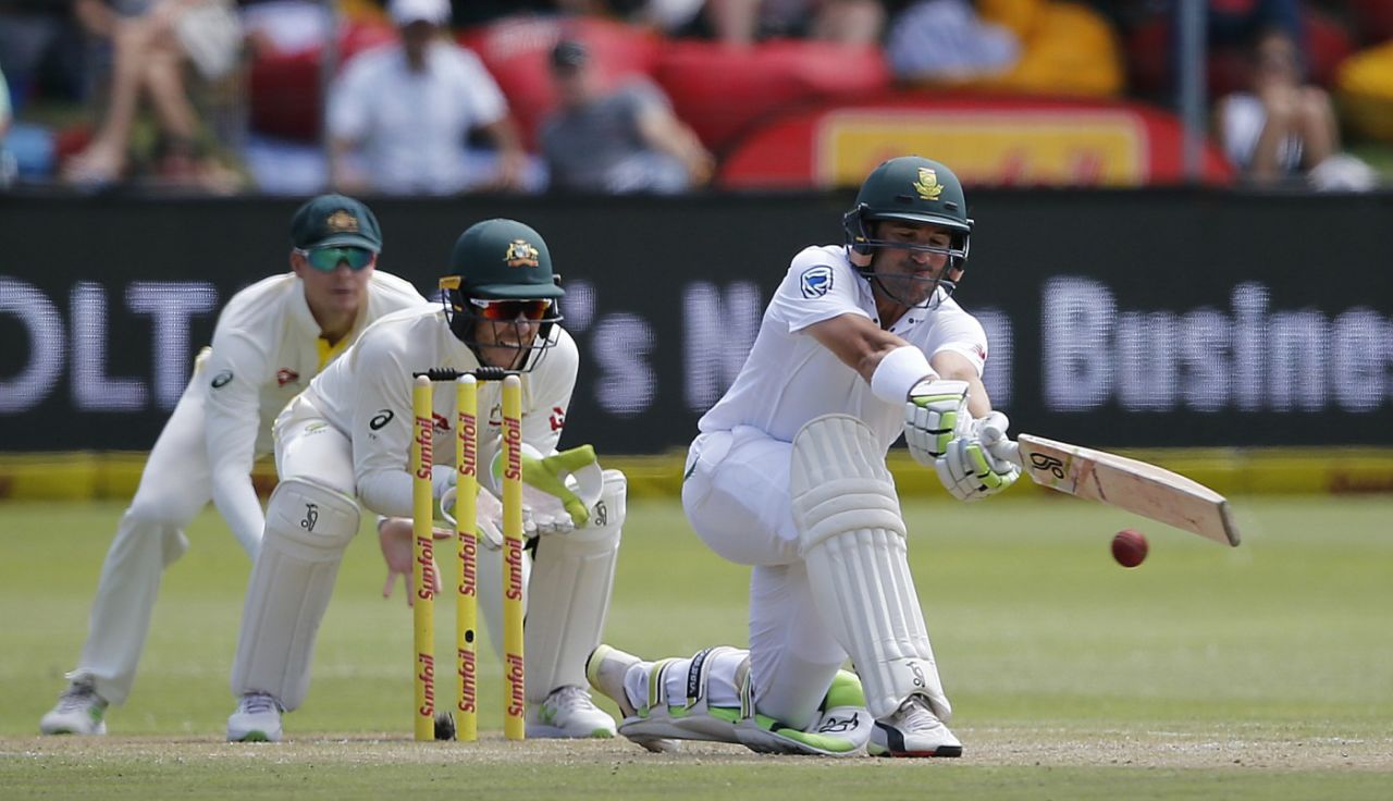 Dean Elgar used the sweep against Nathan Lyon, South Africa v Australia, 2nd Test, 2nd day, Port Elizabeth, March 10, 2018