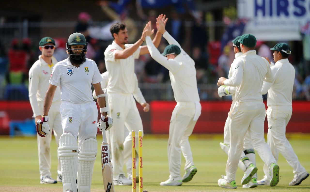 Hashim Amla was bowled by Mitchell Starc, South Africa v Australia, 2nd Test, 2nd day, Port Elizabeth, March 10, 2018