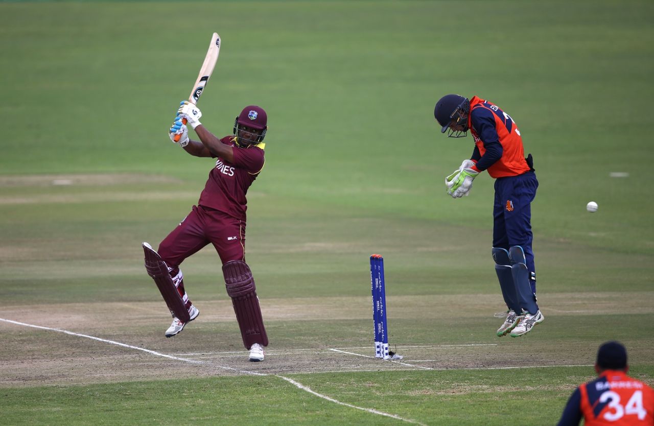 Evin Lewis blasted 84 to set up West Indies' tall score, West Indies v Netherlands, World Cup Qualifier, March 12, 2018