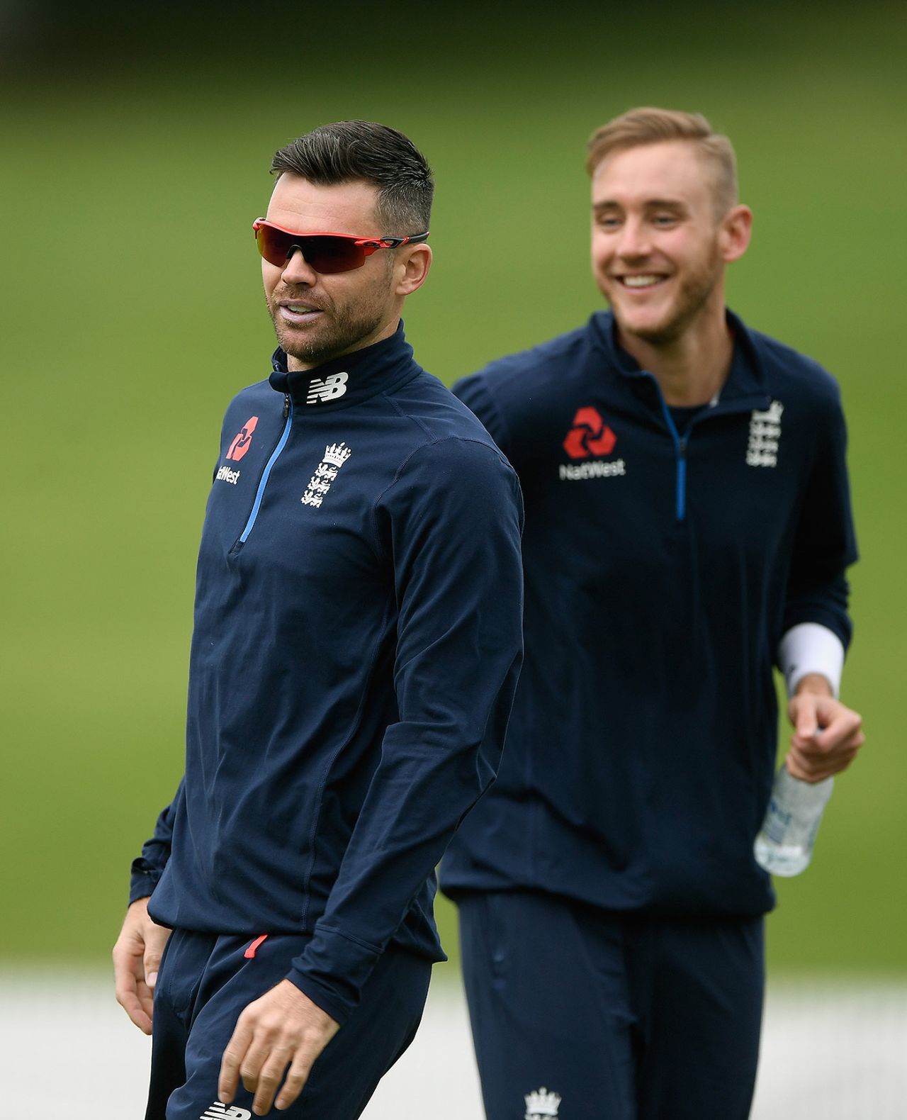 James Anderson and Stuart Broad during training at Hamilton, March 13, 2018
