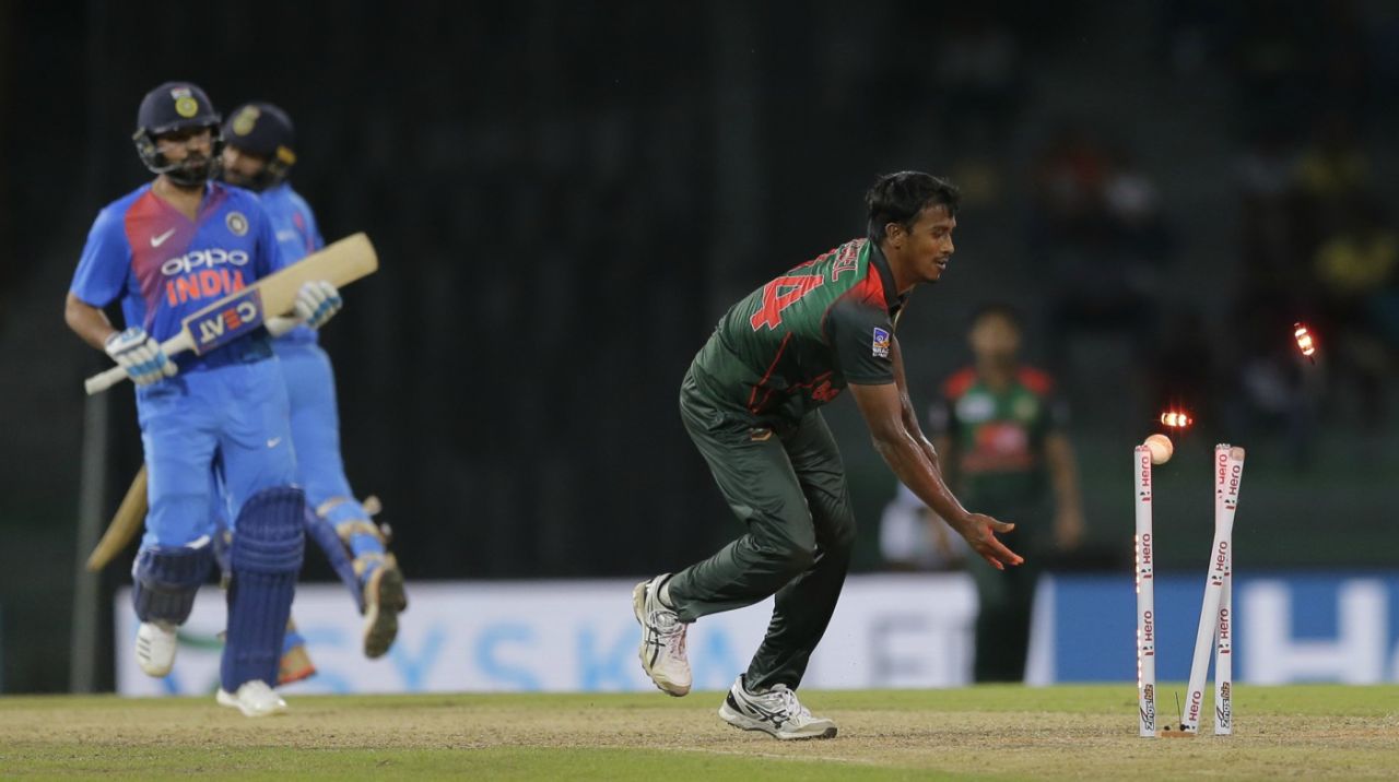 Rubel Hossain had Rohit Sharma run-out off the final ball of the innings, Bangladesh v India, 5th match, Nidahas Twenty20 Tri-Series, Colombo, March 14, 2018