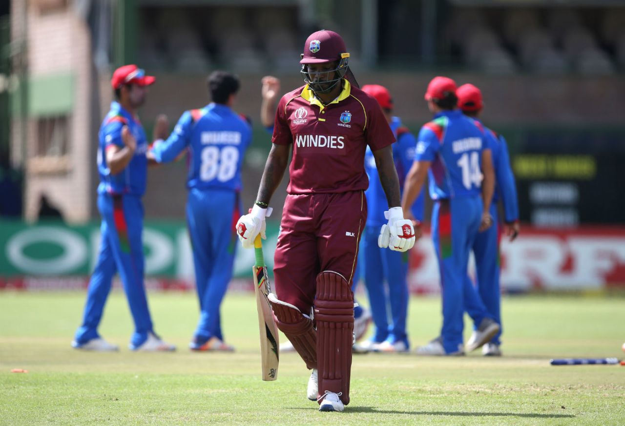 Chris Gayle was foxed by Mujeeb Ur Rahman's googly, West Indies v Afghanistan, World Cup Qualifiers, Super Six stage, March 15, 2018