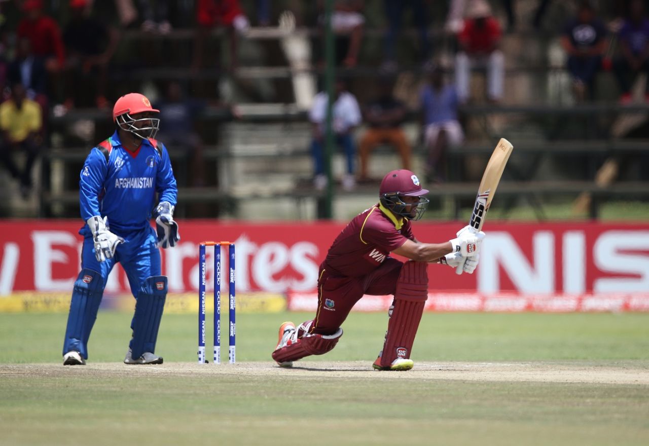 Shai Hope crunches a sweep, West Indies v Afghanistan, World Cup Qualifiers, Super Six stage, March 15, 2018