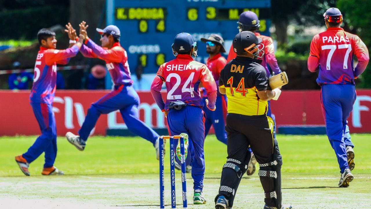 Nepal are overjoyed at taking a wicket, Nepal v Papua New Guinea, World Cup Qualifier, Harare, March 15. 2018