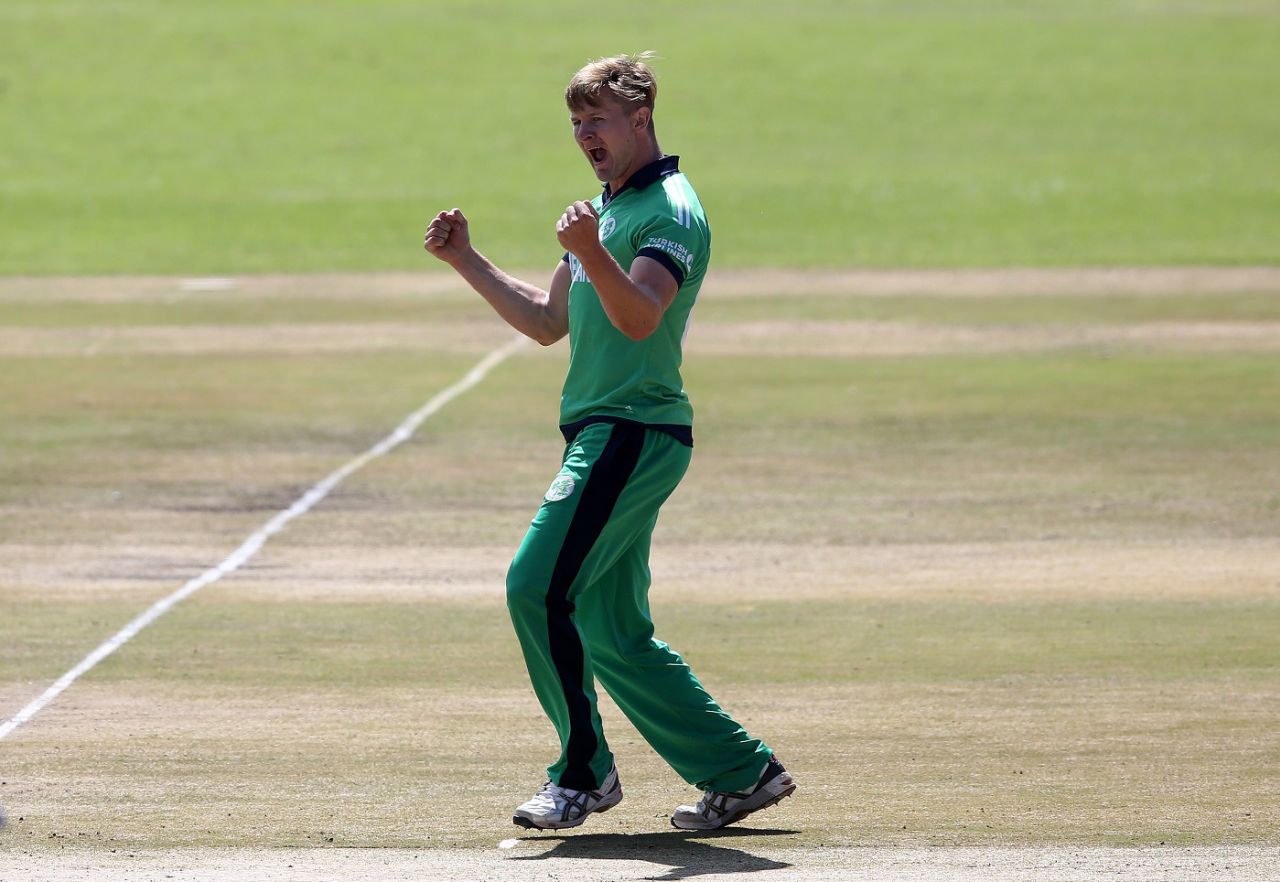 Barry McCarthy roars after taking a wicket, Zimbabwe v Ireland, World Cup qualifier, Super Sixes, Harare, March 16, 2018